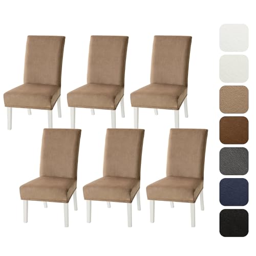 MIULEE Stuhlhussen 6er Set Stuhlhusse Samt Stretch Elastischer Stuhlbezug Abnehmbarer Waschbarer Stuhlhussen Schwingstühle für Küche Wohnzimmer Bankett Familie Restaurant Hotel Party，Khaki von MIULEE