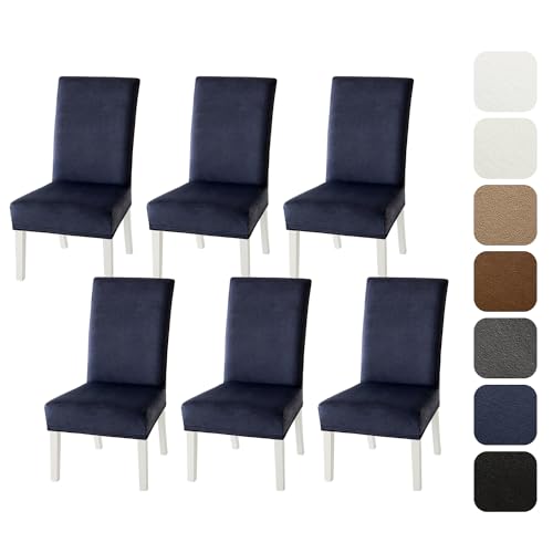 MIULEE Stuhlhussen 6er Set Stuhlhusse Samt Stretch Elastischer Stuhlbezug Abnehmbarer Waschbarer Stuhlhussen Schwingstühle für Küche Wohnzimmer Bankett Familie Restaurant Hotel Party，Marineblau von MIULEE