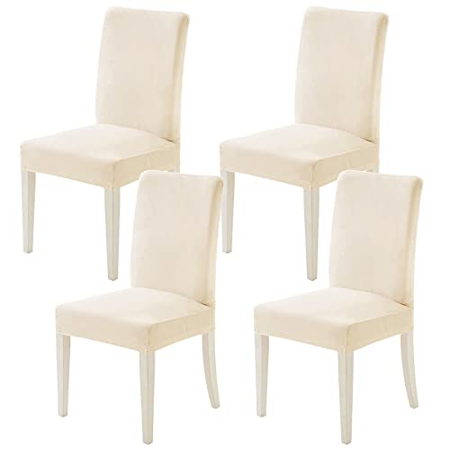 MIULEE Stuhlhussen 4er Set Stuhlhusse Samt Stretch Elastischer Stuhlbezug Abnehmbarer Waschbarer Stuhlhussen Schwingstühle für Küche Wohnzimmer Bankett Familie Restaurant Hotel Party，Beige von MIULEE