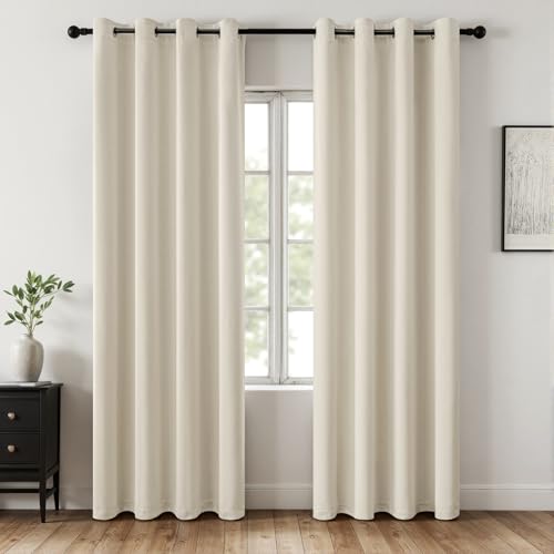 MIULEE Verdunklungsvorhänge Hellbeige Vorhänge Blickdicht 2er Set 245 cm Lang, Modern Gardinen Ösen Abdunkelnde Vorhänge Wohnzimmer Schlafzimmer, Fenster Gardine Verdunkelung Thermovorhang Hitzeschutz von MIULEE