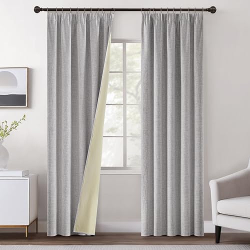 MIULEE Verdunklungsvorhänge Kräuselband Gardinen Leinenoptik Vorhang Blickdicht Thermovorhang Kälteschutz Vorhänge Wohnzimmer Schlafzimmer Wärmeisolierend 2er Set 145x140 cm Hell Grau von MIULEE