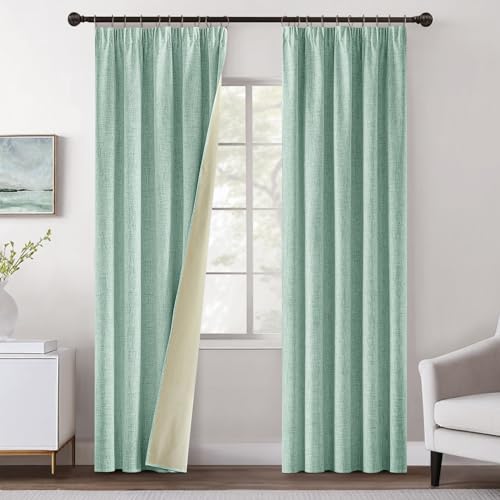 MIULEE Verdunklungsvorhänge Kräuselband Gardinen Leinenoptik Vorhang Blickdicht Thermovorhang Kälteschutz Vorhänge Wohnzimmer Schlafzimmer Wärmeisolierend 2er Set 145x140 cm Sommer Grün von MIULEE