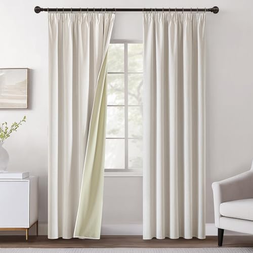 MIULEE Verdunklungsvorhänge Kräuselband Gardinen Leinenoptik Vorhang Blickdicht Thermovorhang Kälteschutz Vorhänge Wohnzimmer Schlafzimmer Wärmeisolierend 2er Set 225x140 cm Elfenbein von MIULEE