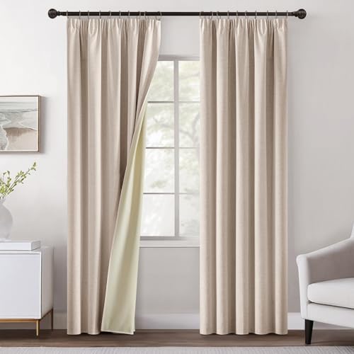 MIULEE Verdunklungsvorhänge Kräuselband Gardinen Leinenoptik Vorhang Blickdicht Thermovorhang Kälteschutz Vorhänge Wohnzimmer Schlafzimmer Wärmeisolierend 2er Set 245x140 cm Beige von MIULEE