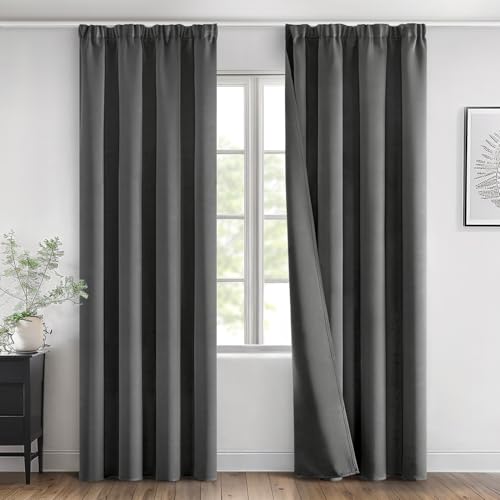 MIULEE Verdunklungsvorhänge mit Kräuselband Grau Vorhänge Blickdicht 2er Set 140x200 cm Modern Gardinen Abdunkelnde Vorhänge Wohnzimmer Schlafzimmer Fenster Gardine Verdunkelung Thermovorhang von MIULEE