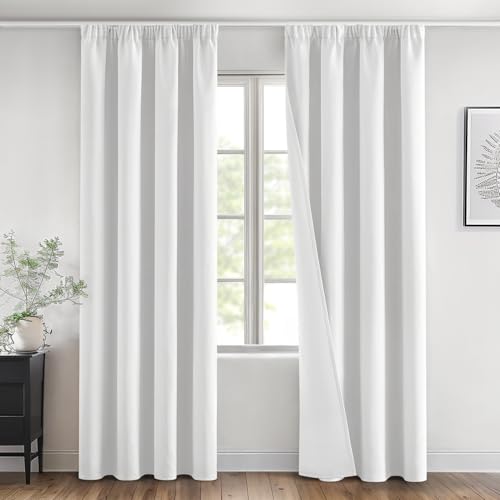 MIULEE Verdunklungsvorhänge mit Kräuselband Weiß Vorhänge Blickdicht 2er Set 140x245 cm Modern Gardinen Abdunkelnde Vorhänge Wohnzimmer Schlafzimmer Fenster Gardine Verdunkelung Thermovorhang von MIULEE
