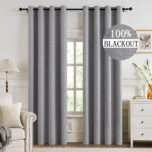 MIULEE Verdunklungsvorhänge mit ösen Gardinen Leinenoptik 2er Set 215 x 140 cm Hell Grau Vorhang Blickdicht mit Ösen Thermovorhang Kälteschutz Vorhänge Wohnzimmer Schlafzimmer Wärmeisolierend von MIULEE