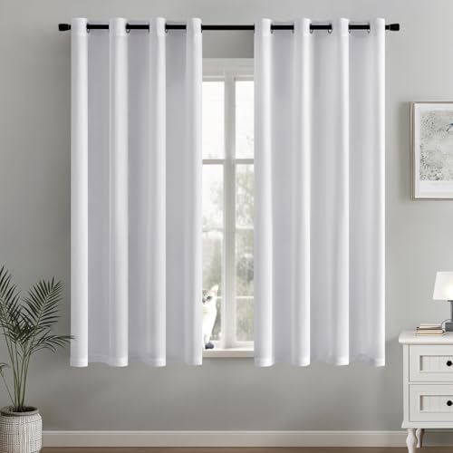 MIULEE Voile Gardinen mit ösen Vorhänge Halbtransparent Stores Vorhang Transparente ösenschal Wohnzimmer Schlaufenschal 2er Set 140x137cm Weiß von MIULEE