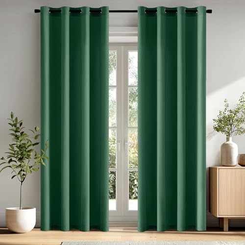 MIULEE Voile Gardinen mit ösen Vorhänge Halbtransparent Stores Vorhang Transparente ösenschal Wohnzimmer Schlaufenschal 2er Set 140x225cm Smaragdgrün von MIULEE