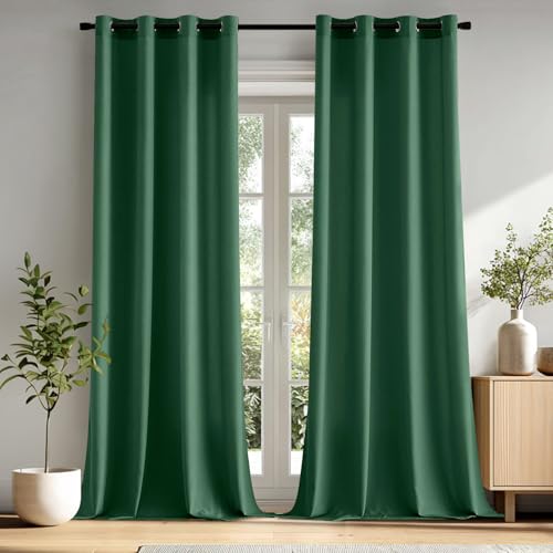 MIULEE Voile Gardinen mit ösen Vorhänge Halbtransparent Stores Vorhang Transparente ösenschal Wohnzimmer Schlaufenschal 2er Set 140x245cm Smaragdgrün von MIULEE