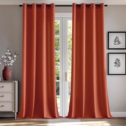 MIULEE Voile Gardinen mit ösen Vorhänge Halbtransparent Stores Vorhang Transparente ösenschal Wohnzimmer Schlaufenschal 2er Set 140x280cm Ziegelrot von MIULEE