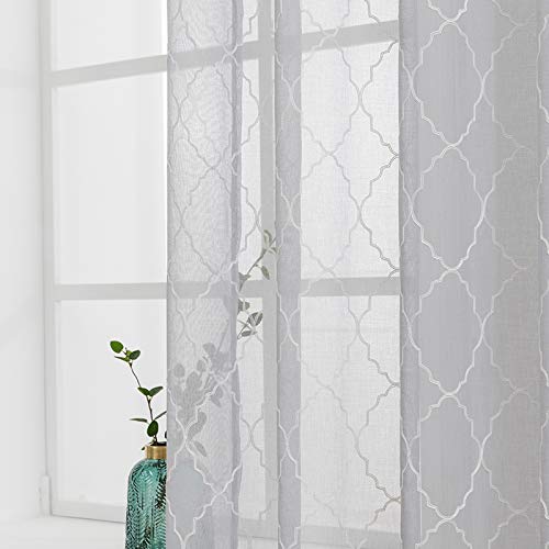 MIULEE Voile Marokko Vorhang Sheer mit Ösen Transparente Optik Gardine Ösenschal Wohnzimmer Fensterschal Luftig Lichtdurchlässig Dekoschal für Schlafzimmer 2er Set 160 x 140cm (H x B) Grau von MIULEE