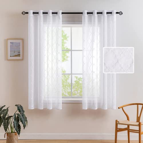 MIULEE Voile Marokko Vorhang Gardinen Sheer mit Ösen Transparente Optik Vorhänge Ösenschal Wohnzimmer Fensterschal Luftig Lichtdurchlässig Dekoschal für Schlafzimmer 2er Set 160 x 140cm (H x B) Weiß von MIULEE