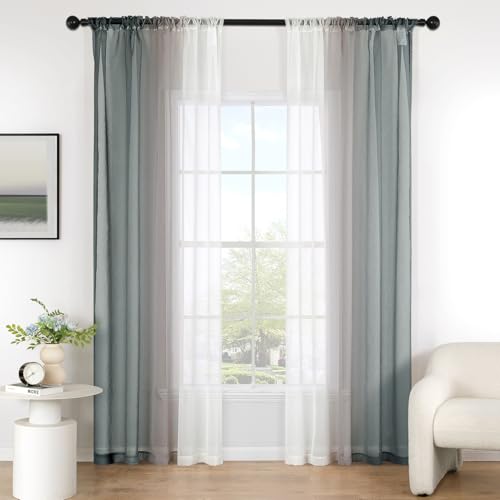 MIULEE Gardine Vorhänge Grau Transparente Wohnzimmer Modern Gardine Zweifarbiger Schiebevorhänge Vorhänge Gardinenschals Schlafzimmer 2er Set 140x225cm von MIULEE
