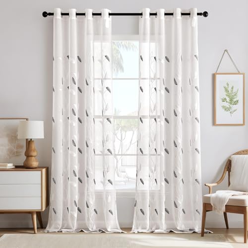MIULEE Voile Vorhänge mit Ösen für das Wohnzimmer Elegante Transparente Gardinen mit Schönem Blättermuster und Stickerei 2er Set Perfekt für Moderne Schlafzimmer Größe H 220 x B 140 cm, Grau MIULEE Voile Vorhänge mit Ösen für das Wohnzimmer Elegante Transparente Gardinen mit Schönem Blättermuster und Stickerei 2er Set Perfekt für Moderne Schlafzimmer Größe H 220 x B 140 cm, Grau von MIULEE