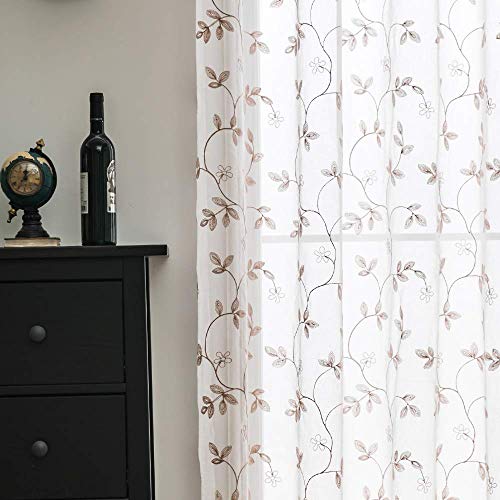 MIULEE Voile Vorhang Blumen Stickerei Vorhänge mit Ösen transparent Gardine 2 Stücke Ösenvorhang Gaze paarig schals Fensterschal für Wohnzimmer Schlafzimmer 245 cm x 140 cm(H x B) 2er-Set von MIULEE