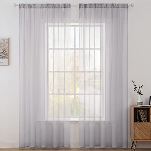 MIULEE Voile Vorhang Transparente Gardine aus Voile Einfarbig Stangendurchzug Transparent Wohnzimmer Luftig Dekoschal für Schlafzimmer 2er Set 160 x 140cm (H x B), Rod Pocket Gräuliches Flieder von MIULEE