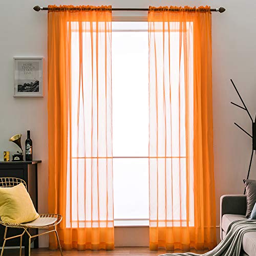 MIULEE Voile Vorhang Transparente Gardine aus Voile Einfarbig Stangendurchzug Transparent Wohnzimmer Luftig Dekoschal für Schlafzimmer 2er Set 160 x 140cm (H x B), Rod Pocket Orange von MIULEE