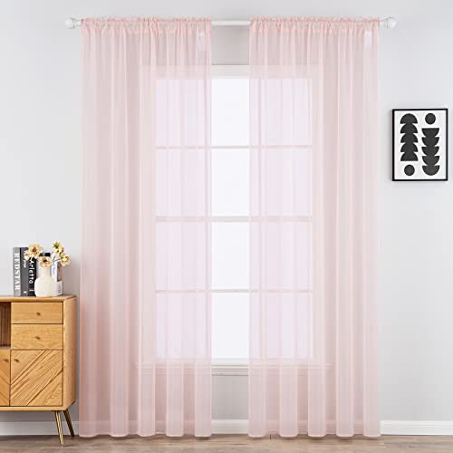 MIULEE Voile Vorhang Transparente Gardine aus Voile Einfarbig Stangendurchzug Transparent Wohnzimmer Luftig Dekoschal für Schlafzimmer 2er Set 175 x 140cm (H x B), Hellrosa von MIULEE