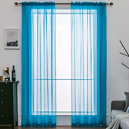 MIULEE Voile Vorhang Transparente Gardine aus Voile Einfarbig Stangendurchzug Transparent Wohnzimmer Luftig Dekoschal für Schlafzimmer 2er Set 175 x 140cm (H x B), Rod Pocket Blau Türkis von MIULEE