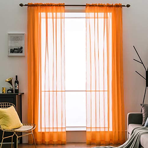 MIULEE Voile Vorhang Transparente Gardine aus Voile Einfarbig Stangendurchzug Transparent Wohnzimmer Luftig Dekoschal für Schlafzimmer 2er Set 175 x 140cm (H x B), Rod Pocket Orange von MIULEE