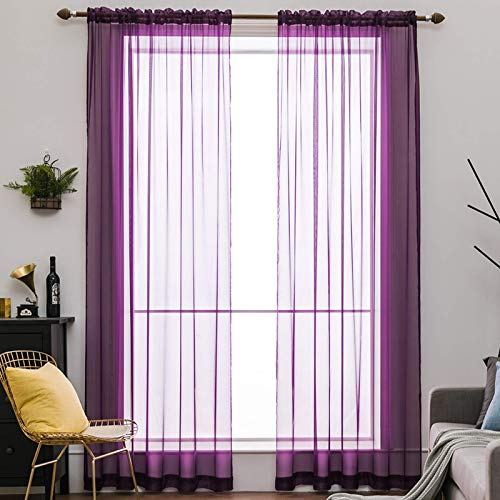 MIULEE Voile Vorhang Transparente Gardine aus Voile Einfarbig Stangendurchzug Transparent Wohnzimmer Luftig Dekoschal für Schlafzimmer 2er Set 215 x 140cm (H x B), Rod Pocket Violett von MIULEE