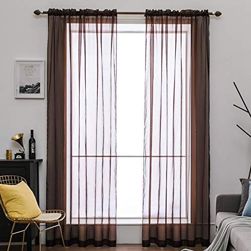 MIULEE Voile Vorhang Transparente Gardine aus Voile Einfarbig Stangendurchzug Transparent Wohnzimmer Luftig Dekoschal für Schlafzimmer 2er Set 215 x 140cm (H x B), Rod Pocket Kaffee von MIULEE