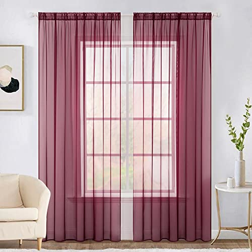 MIULEE Voile Vorhang Transparente Gardine aus Voile Einfarbig Stangendurchzug Transparent Wohnzimmer Luftig Dekoschal für Schlafzimmer 2er Set 215 x 140cm (H x B), Rod Pocket Rot von MIULEE