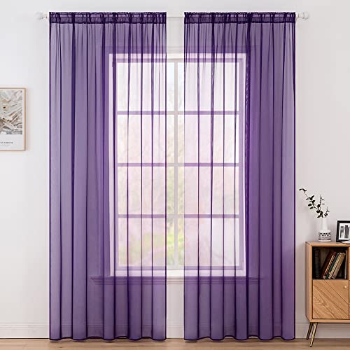 MIULEE Voile Vorhang Transparente Gardine aus Voile Einfarbig Stangendurchzug Transparent Wohnzimmer Luftig Dekoschal für Schlafzimmer 2er Set 245 x 140cm (H x B), Rod Pocket Lila von MIULEE
