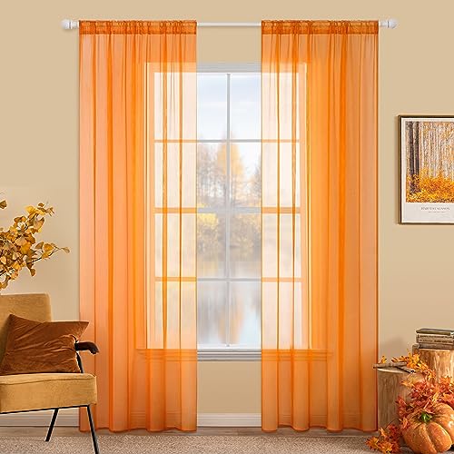 MIULEE Voile Vorhang Transparente Gardine aus Voile Einfarbig Stangendurchzug Transparent Wohnzimmer Luftig Dekoschal für Schlafzimmer 2er Set 260 x 140cm (H x B), Rod Pocket Orange von MIULEE