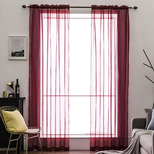 MIULEE Voile Vorhang Transparente Gardine aus Voile Einfarbig Stangendurchzug Transparent Wohnzimmer Luftig Dekoschal für Schlafzimmer 2er Set 260 x 140cm (H x B), Rod Pocket Rot von MIULEE