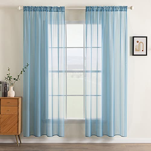 MIULEE Voile Vorhang Transparente Gardine aus Voile Einfarbig Stangendurchzug Transparent Wohnzimmer Luftig Dekoschal für Schlafzimmer 2er Set 280 x 140cm (H x B), Rod Pocket Grau Blau von MIULEE