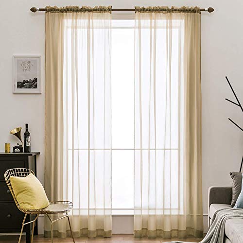 MIULEE Voile Vorhang Transparente Gardine aus Voile Einfarbig Stangendurchzug Transparent Wohnzimmer Luftig Dekoschal für Schlafzimmer 2er Set 280 x 140cm (H x B), Rod Pocket Hellbraun von MIULEE