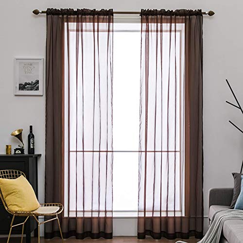 MIULEE Voile Vorhang Transparente Gardine aus Voile Einfarbig Stangendurchzug Transparent Wohnzimmer Luftig Dekoschal für Schlafzimmer 2er Set 280 x 140cm (H x B), Rod Pocket Kaffee von MIULEE