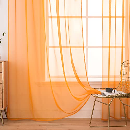 MIULEE Voile Vorhang Transparente Gardine aus Voile Einfarbig Stangendurchzug Transparent Wohnzimmer Luftig Dekoschal für Schlafzimmer 2er Set 280 x 140cm (H x B), Rod Pocket Orange von MIULEE