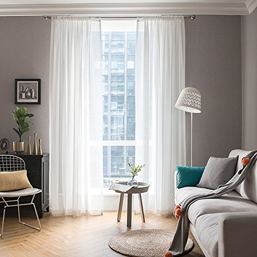MIULEE Voile Vorhang Transparente Gardine aus Voile Einfarbig Stangendurchzug Transparent Wohnzimmer Luftig Dekoschal für Schlafzimmer 2er Set 280 x 140cm (H x B), Rod Pocket Weiß von MIULEE