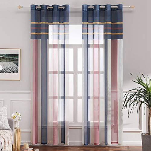 MIULEE Voile Vorhang Transparente Gardine aus Voile mit Ösen Schlaufenschal Ösenschals Transparent Fensterschal Wohnzimmer Schlafzimmer 2er Set 140x225 cm Blau + Rosa von MIULEE