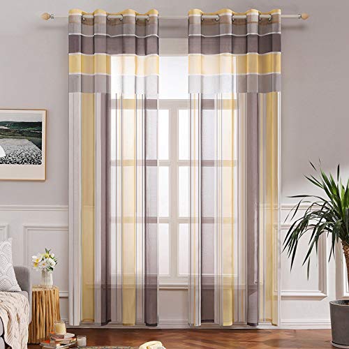 MIULEE Voile Vorhang Transparente Gardine aus Voile mit Ösen Schlaufenschal Ösenschals Transparent Fensterschal Wohnzimmer Schlafzimmer 2er Set 140x260 cm Braun + Gelb von MIULEE