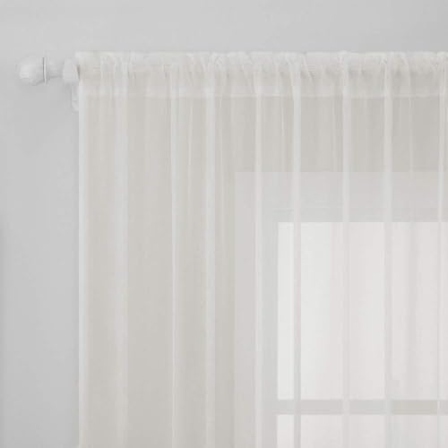 MIULEE Voile Vorhang Weihnachtsdeko Transparente Gardine aus Voile Einfarbig Stangendurchzug Wohnzimmer Luftig Dekoschal für Schlafzimmer 2er Set 280 x 140cm (H x B), Rod Pocket Elfenbein von MIULEE