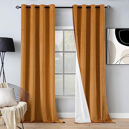 MIULEE Vorhänge 100% Blickdicht Samt Gardinen für Schlafzimmer Blickdicht thermische Vorhänge mit Ösen Kälteschutz Verdunklungsvorhang 2er Set, HxB 225x140 cm Goldbraun von MIULEE