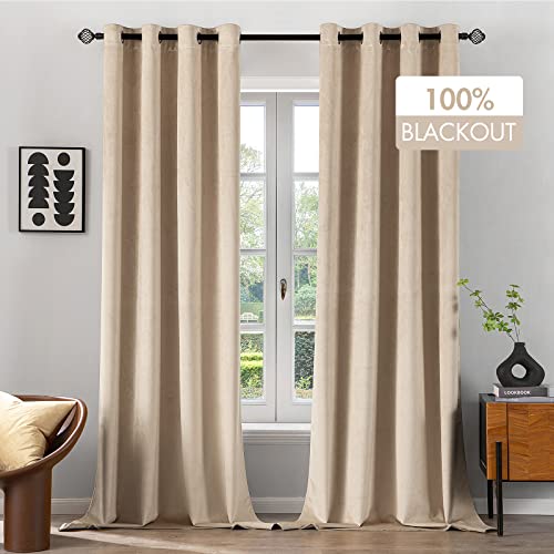 MIULEE Vorhänge 100% Blickdicht Samt Gardinen für Schlafzimmer Blickdicht thermische Vorhänge mit Ösen Kälteschutz Verdunklungsvorhang 2er Set, HxB 245x140 cm Beige von MIULEE