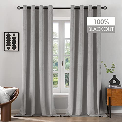 MIULEE Vorhänge 100% Blickdicht Samt Gardinen für Schlafzimmer Blickdicht thermische Vorhänge mit Ösen Kälteschutz Verdunklungsvorhang 2er Set, HxB 245x140 cm Hellgrau von MIULEE