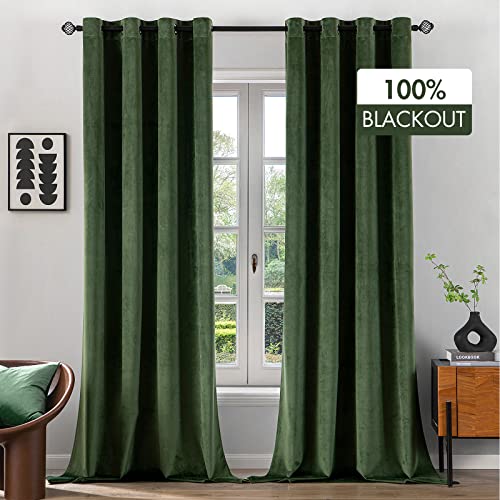 MIULEE Vorhänge 100% Blickdicht Samt Gardinen für Schlafzimmer Blickdicht thermische Vorhänge mit Ösen Kälteschutz Verdunklungsvorhang 2er Set, HxB 245x140 cm Matcha Grün von MIULEE