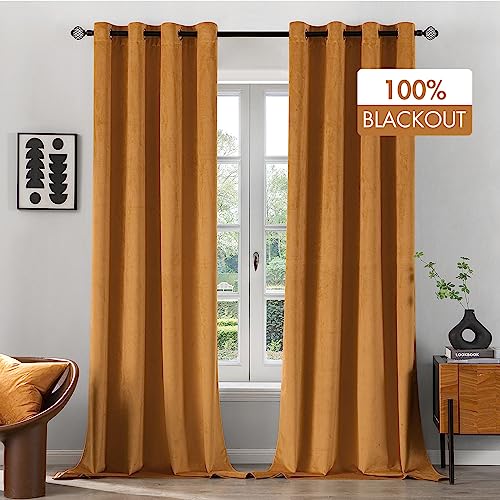 MIULEE Vorhänge 100% Blickdicht Samt Gardinen für Schlafzimmer Blickdicht thermische Vorhänge mit Ösen Kälteschutz Verdunklungsvorhang 2er Set, HxB 260x140 cm Goldbraun von MIULEE