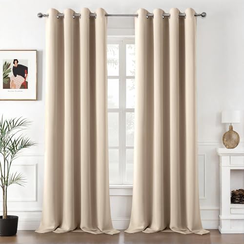 MIULEE Vorhänge Beige Blickdicht mit Ösen, Schöner Weicher Verdunklungsvorhänge zum Verdunkeln von Räumen, 2er Set Gardinen Abdunkelnd Schlafzimmer Wohnzimmer Thermovorhang Kälteschutz 140X300 cm von MIULEE