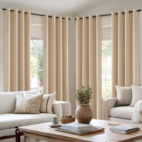 MIULEE Vorhänge Beige Blickdicht mit Ösen 200 CM Lang, Schöner Weicher Verdunklungsvorhänge zum Verdunkeln von Räumen, 4er Set Abdunkelnde Vorhänge Wohnzimmer Blickdichte Ösenvorhang Jeder H200 X B140 von MIULEE