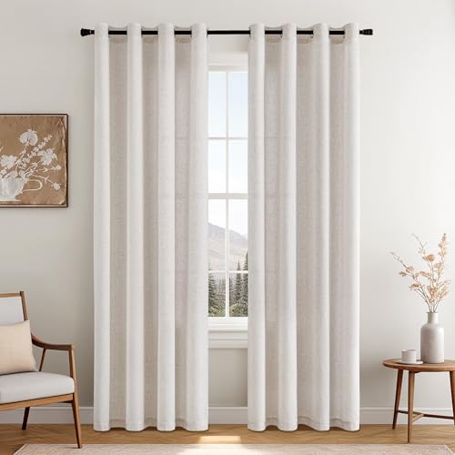 MIULEE Leinen Vorhang Halbtransparent mit Ösen 2er Set 140X220 cm, Natur Leinenvorhang Transparent für Wohnzimmer Schlafzimmer Fenster, Modern Leinengardine Voile Weiß Gardinen Leinenoptik von MIULEE