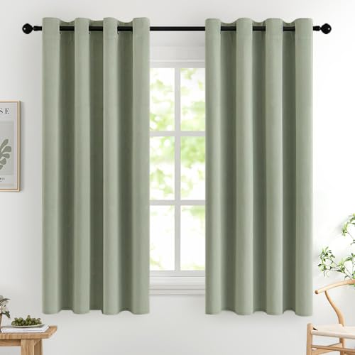 MIULEE Vorhänge Salbei Grün Blickdicht mit Ösen, Schöner Weicher Verdunklungsvorhänge zum Verdunkelnd von Räumen, 2er Set Kurz Gardinen Abdunkelnd Schlafzimmer Thermovorhang Kälteschutz 140X145 cm von MIULEE