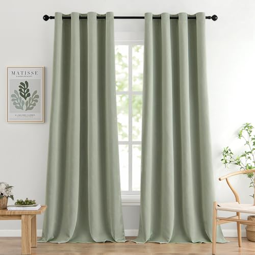 MIULEE Vorhang Salbei Grün mit Ösen, Schöner Salbeigrün Verdunklungsvorhänge Gardinen Blickdicht 2er Set Curtains 140X260 cm, Vorhang Verdunkelung Wohnzimmer Modern Abdunkelnde Vorhänge Schlafzimmer von MIULEE