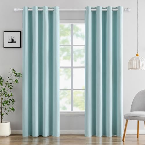 MIULEE Vorhänge Hellblau Blickdicht mit Ösen, Schöner Weicher Verdunklungsvorhänge zum Verdunkeln von Räumen, 2er Set Gardinen Abdunkelnd Schlafzimmer Wohnzimmer Thermovorhang Kälteschutz 140X225 cm von MIULEE